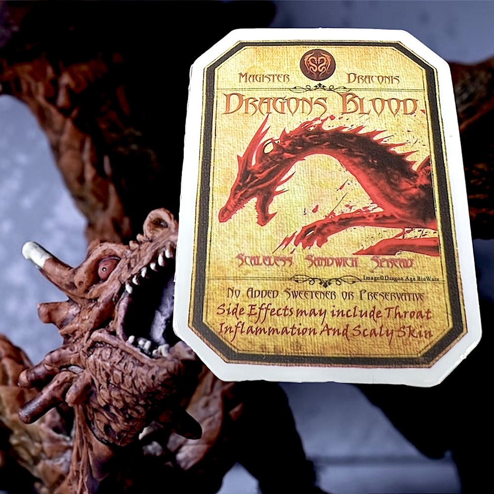 DRAGONS BLOOD Witchy Sorceress Supreme Potion B0ttle Label Sticker Spell Occult